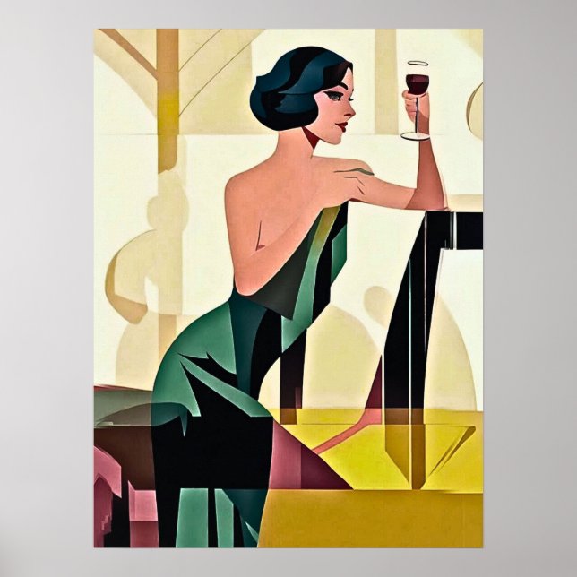 Deco Lady in Green Modern Art Poster (Front)