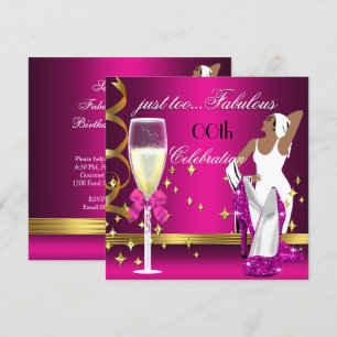 Deco Lady Pink Gold Too Fabulous Birthday Invitation