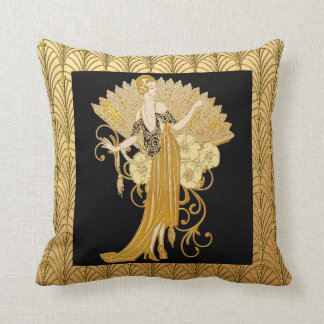 Deco Lady with the Fan Throw Pillow