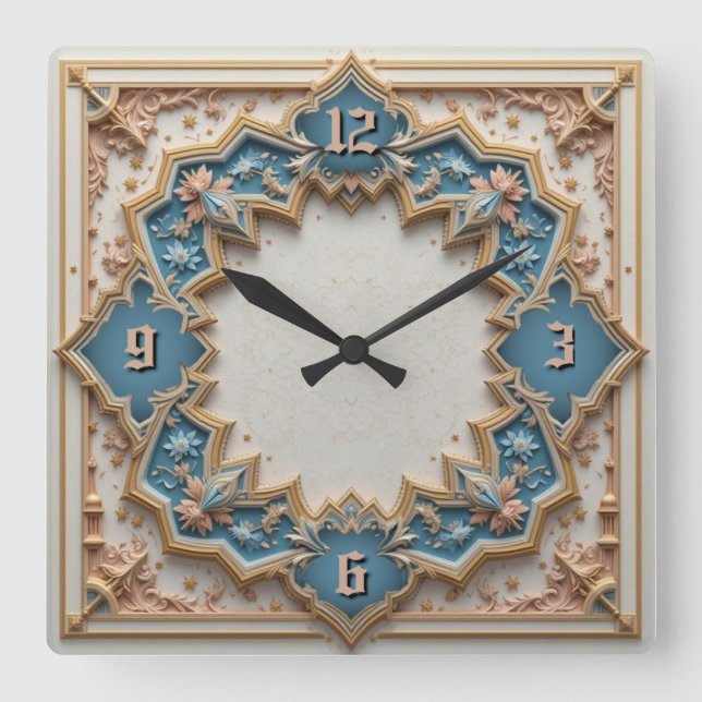 Deco mint square wall clock (Front)