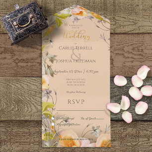 Deco Modern Peach Floral Peach Dinner All In One Invitation