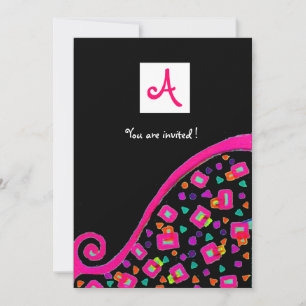 DECO MONOGRAM,black ,pink violet white Invitation