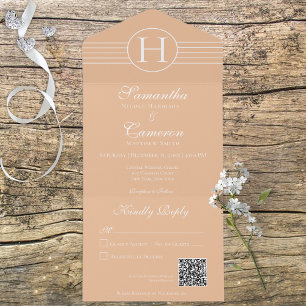 Deco Monogram Modern Peach Blush QR Code All In One Invitation