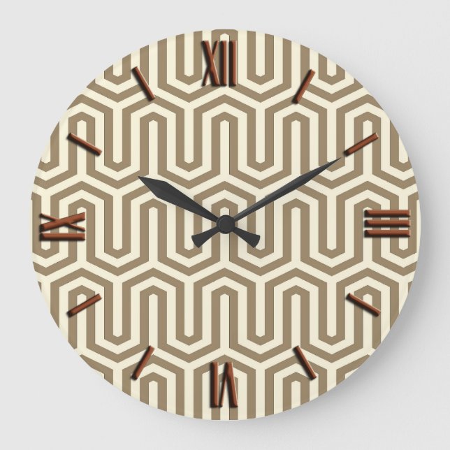 Déco motif égyptien - taupe et blanc Horloge (Recto)