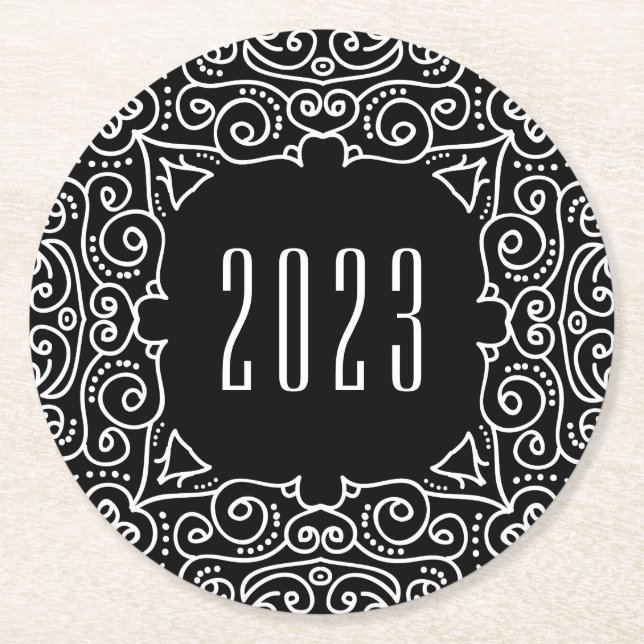 Deco New Year | 2023 New Year's Eve Party Round Paper Coaster (Front)
