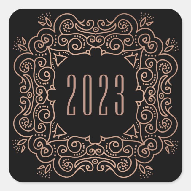 Deco New Year | Faux Rose Gold Square Sticker (Front)