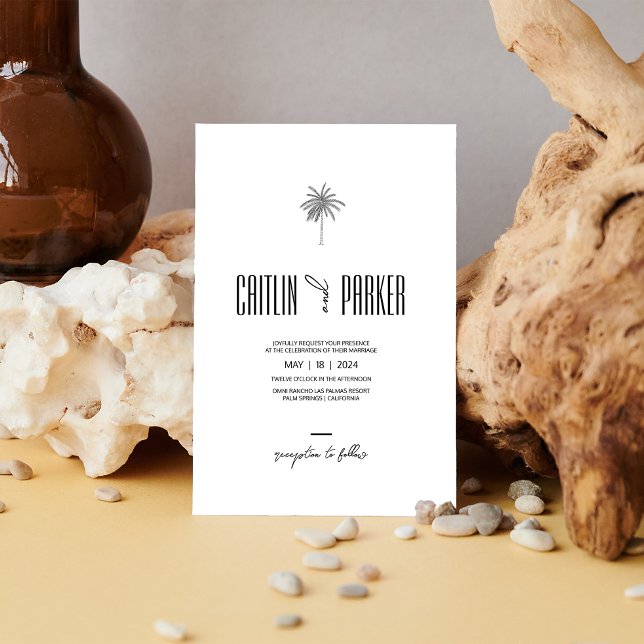Deco Palm • Minimalist Boho Chic • Destination Invitation (Deco Palm against driftwood • Minimalist Boho Chic • Destination Invitation. )