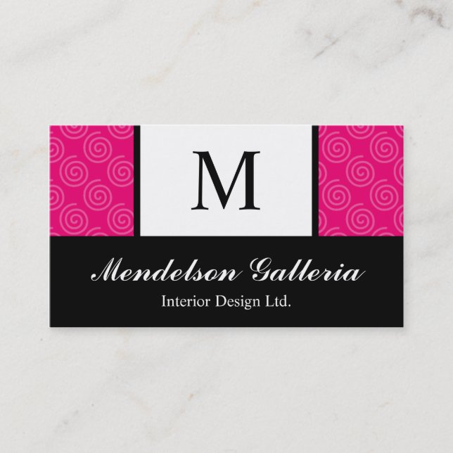Deco Retro Swirl Hot Pink Company Business Card (Front)