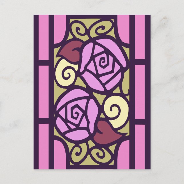 Deco Roses in Pink and Gold Postcard (Front)