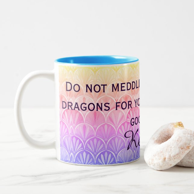 Deco Scallops Don't Meddle In Affairs Of Dragons Two-Tone Coffee Mug (With Donut)