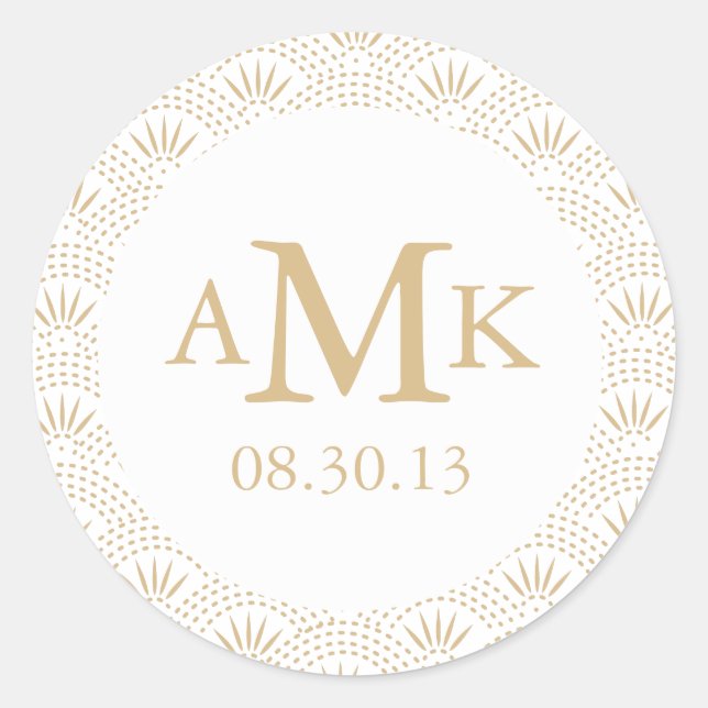 Deco Seigaiha Wedding Monogram Stickers (Front)