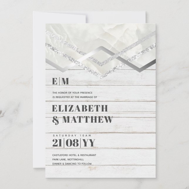 Deco Shabby Silver Minimalist Typography Wedding (Front)