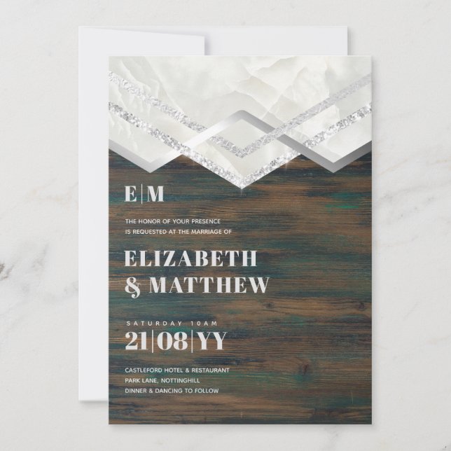 Deco Shabby Silver Minimalist Typography Wedding (Front)