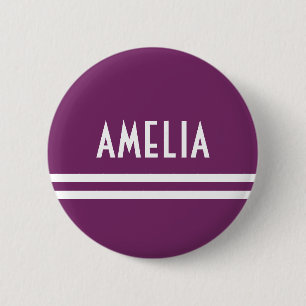 Deco Stripes Name Monogram White Soft Purple 2 Inch Round Button