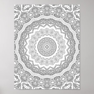 Deco Sunburst Rings Coloring Page Pattern Design Poster