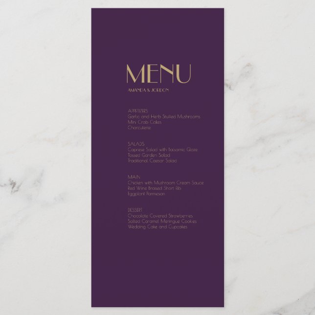 Déco type or | Menu Dîner Dîner Violet foncé (Devant)