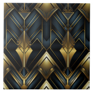 Deco Vintage Pattern, Gold Navy and Black Tile