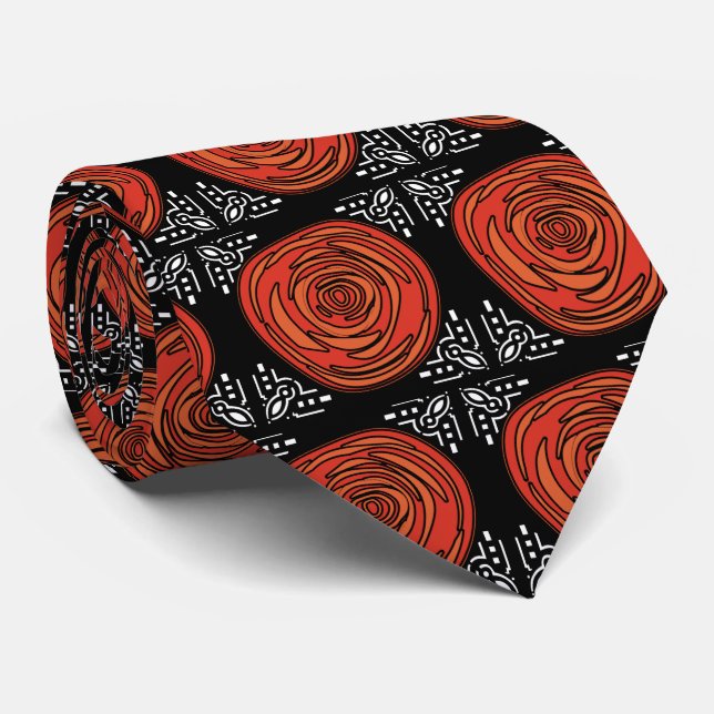 Decofied Roses Red and White on Black Tie (Rolled)