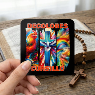 DeColores Cursillo Brush Stroke Rooster Cross Dove Square Sticker
