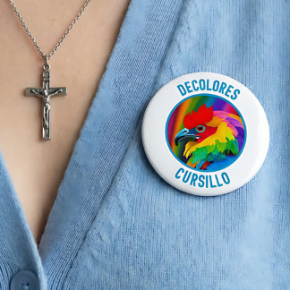 DeColores Cursillo Colorful Rooster Vivid Rainbow  4 Inch Round Button