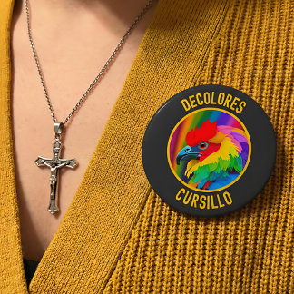 DeColores Cursillo Colorful Rooster Vivid Rainbow  4 Inch Round Button