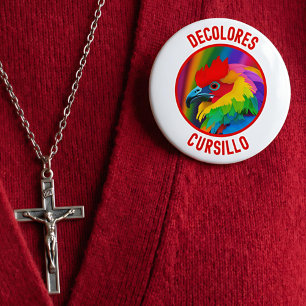 DeColores Cursillo Colorful Rooster Vivid Rainbow  4 Inch Round Button