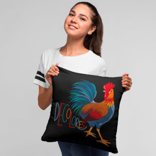 DeColores Cursillo Colourful Rooster Throw Pillow