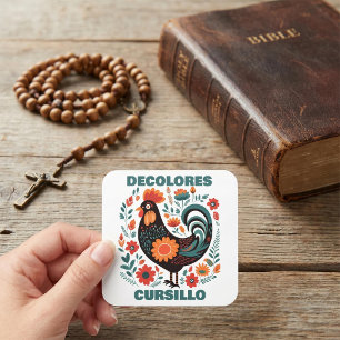 DeColores Cursillo Folk Art Black Rooster Faith  Square Sticker