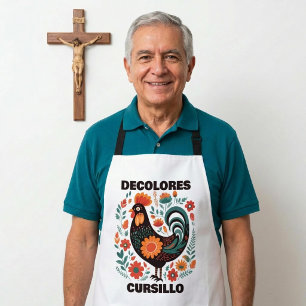 DeColores Cursillo Folk Art Dark Colorful Rooster  Apron