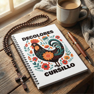 DeColores Cursillo Folk Art Dark Colourful Rooster Notebook