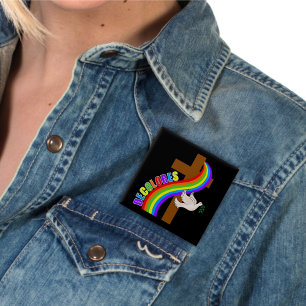 DeColores Cursillo Rainbow With Cross and Peace Do 2 Inch Square Button