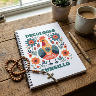 DeColores Cursillo Rooster Floral Folk Art Teal Notebook
