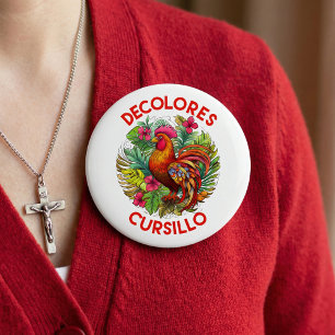 DeColores Cursillo Rooster Monstera Leaves Flowers 4 Inch Round Button