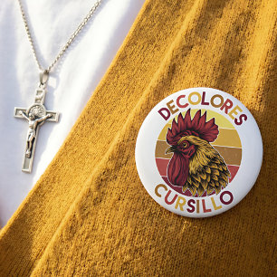 DeColores Cursillo Rooster with Distressed Sunset 4 Inch Round Button