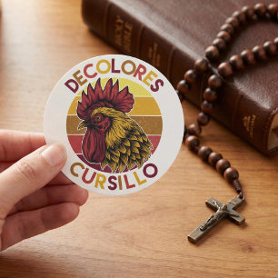 DeColores Cursillo Rooster with Distressed Sunset Classic Round Sticker