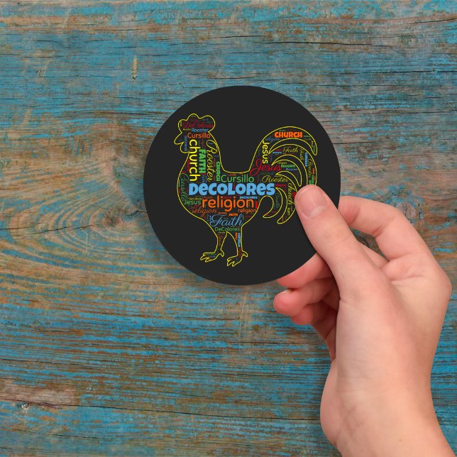 DeColores Cursillo Rooster Word Cloud  Classic Round Sticker (Creator Uploaded)