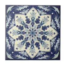 Deconstructed Great Blue Wave Mandala Ceramic Tile
