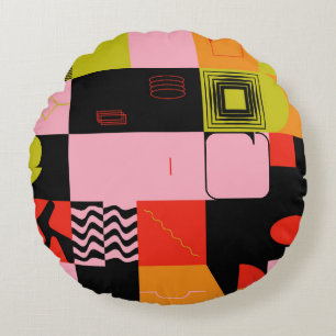 Deconstructed postmodern inspired artwork of abstr round pillow