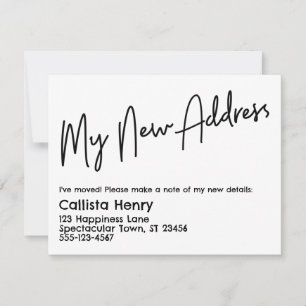 Décontracté Ma nouvelle adresse Faire-part noir et