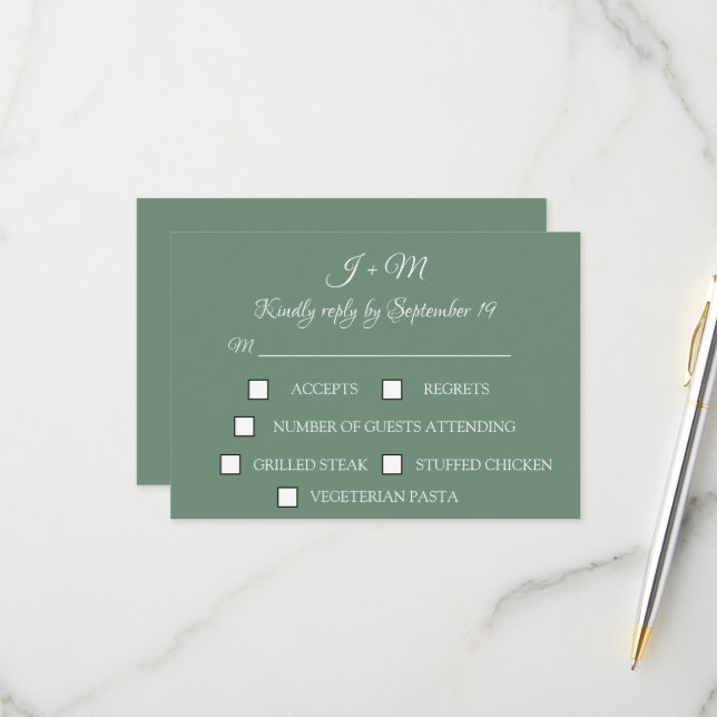 Décontracté Sage Vert Simple Moderne RSVP (Devant/Arrière en situation)