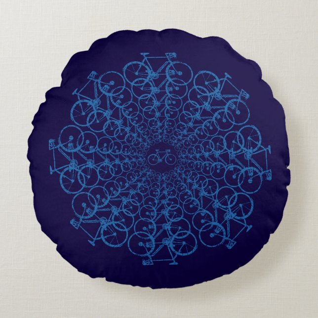 decor bike-themed blue bicycles round pillow (Front)