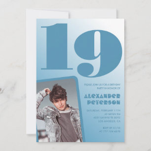 Décor bleu 19e anniversaire invitations Boy Photo