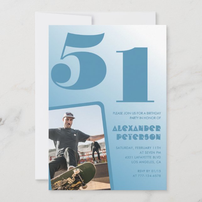Décor bleu 51e anniversaire invitations Hommes Pho (Devant)