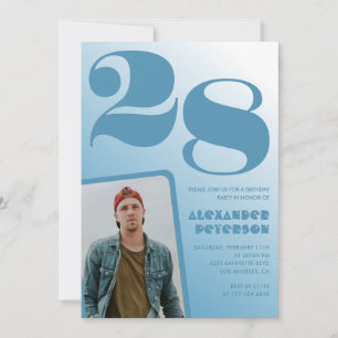 Décor bleu Invitations à 28e anniversaire Boy Phot