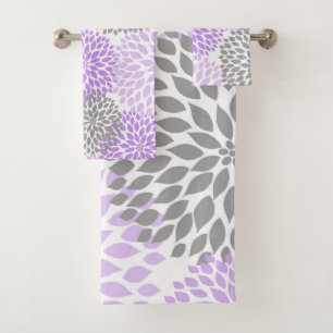 Décor de bain fleuri en dahlia gris lavande