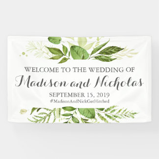Décor de bannière Mariage Feuille verte, Vert rust