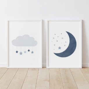 Décor de la pouponnière marine Blue Cloud et Moon 