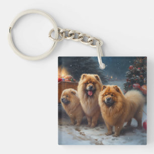 Décor de Noël à traîneau enneigé Chow Chow  