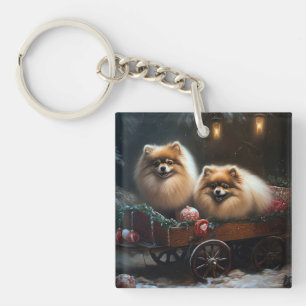 Décor de Noël Chariot enneigé Spitz Nain