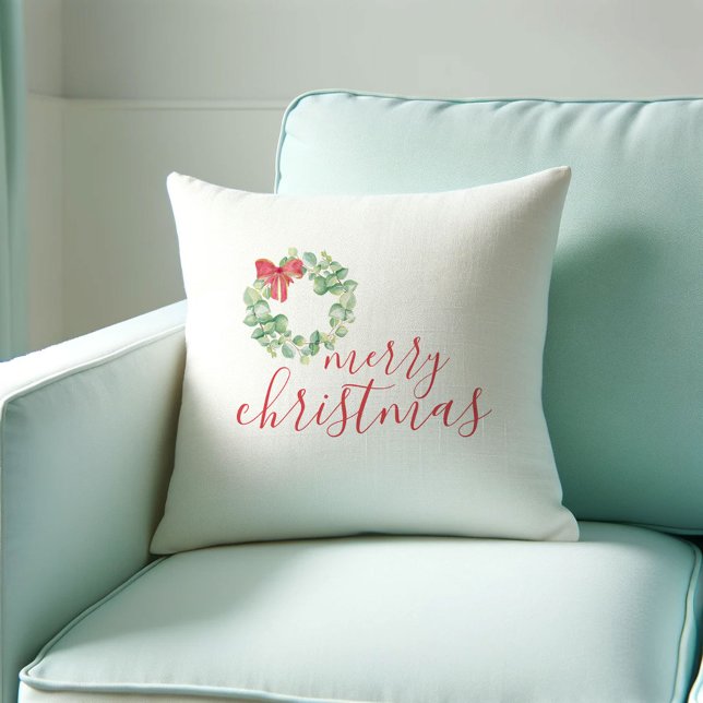 Décor de Noël Coussin de vacances (Christmas decor farmhouse holiday pillow unique watercolor art by Victoria Grigaliunas DoTellABelle)